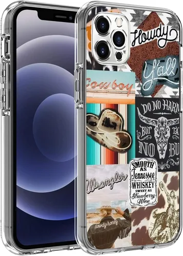 Vista 16 de Compatible con iPhone 15, diseño de vaquero occidental, collage de vaquera, rancho rancho, retro, vintage, funda transparente de TPU suave a prueba