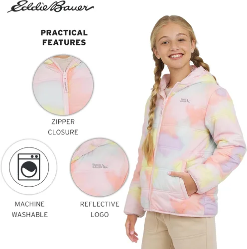 Vista 5 de Eddie Bauer Deer Harbor - Chaqueta acolchada reversible con forro de piel sintética para niñas Rubor