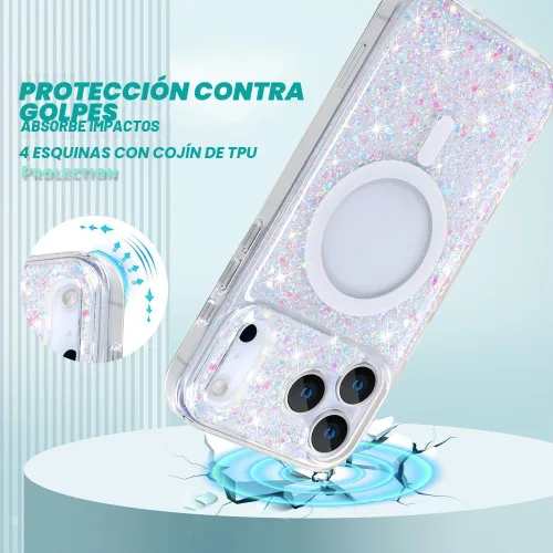 Vista 3 de Bonoma - Funda para iPhone 17 Pro Max 2025 con cristales brillantes, purpurina brillante