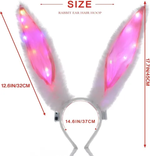 Vista 7 de Aceorna Diademas de orejas de conejo iluminadas, aro luminoso con orejas de conejo, diadema de conejo peluda para mujer