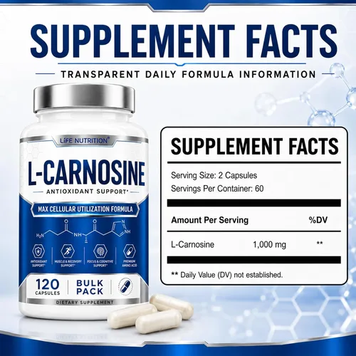 Vista 3 de Suplemento de L-Carnosina 500 mg, 120 Cápsulas Vitality