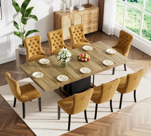 Vista 58 de HomVent - Juego de mesa de comedor extensible de mármol sintético blanco para 4 63"-79" Extendable Dining Room Table Set with 4 Velvet Chairs