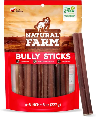 Vista 13 de Natural Farm Bully Sticks sin olor (4 pulgadas, 16 onzas) masticables totalmente naturales de larga duración, 100% pene de res, alimentado
