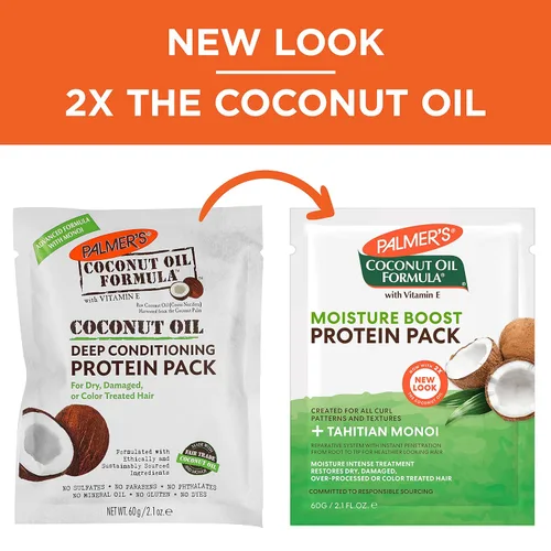 Vista 2 de Palmer's Fórmula de aceite de coco Moisture Boost Protein Pack, tratamiento capilar para cabello seco, dañado, sobreprocesado y teñido, 2.1 onzas