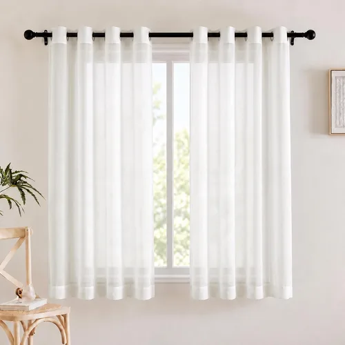 Vista 25 de Deconovo Cortinas traslúcidas filtrantes de luz de 96 in de largo para sala Beige/Flor de vid/Ojal