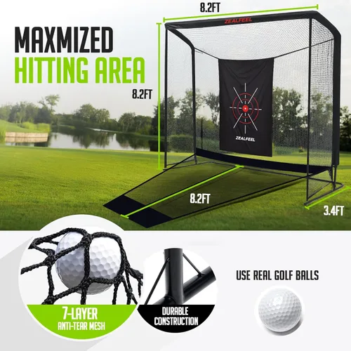 Vista 3 de Zealfeel Golf Net, Golf Simulator Enclosure Net with Side Barriers & Auto-Ball Return, Low-Noise Silk Target, Carry Bag, 2 Sand Bags, 4 Stakes