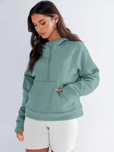 Vista 8 de Prinbara Sudaderas con capucha corta con media cremallera para mujer, sudadera de forro polar con cremallera de un cuarto, ropa de otoño