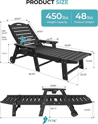 Vista 2 de Silla de salón al aire libre, silla de salón de patio de HDPE con Negro