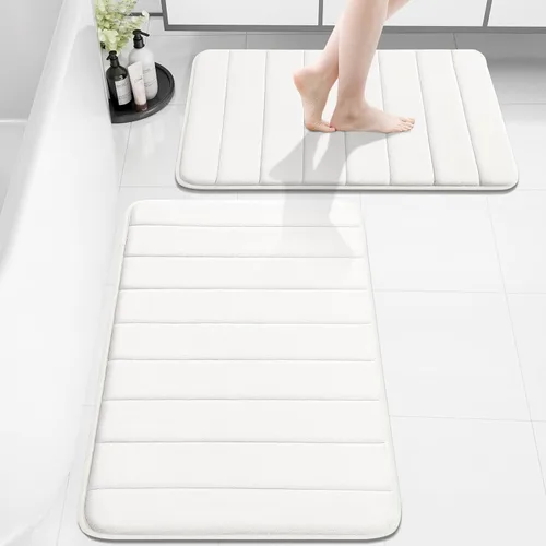 Vista 73 de Buganda Juego de 2 alfombras y tapetes de baño de espuma viscoelástica, lavables a máquina, suaves, antideslizantes, absorbentes, para baño, ducha