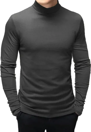Vista 6 de Rela Bota Camisetas de moda para hombre, camisetas de cuello alto falso, ropa interior térmica, manga larga, ajustada, elástica, básica Beige