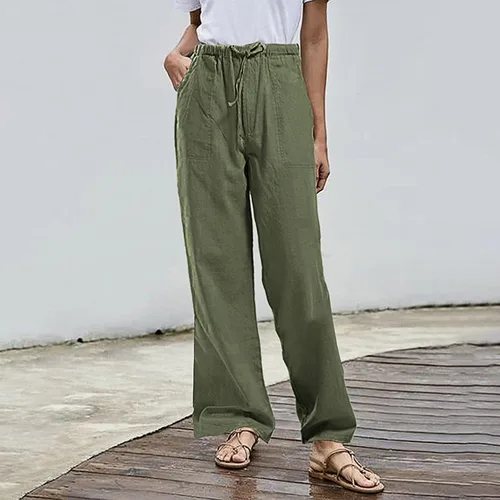 Vista 2 de Pantalones de bolsillo pantalones de algodón de tensión sólido de las mujeres más el tamaño pantalones casuales pantalones de lana de las mujeres