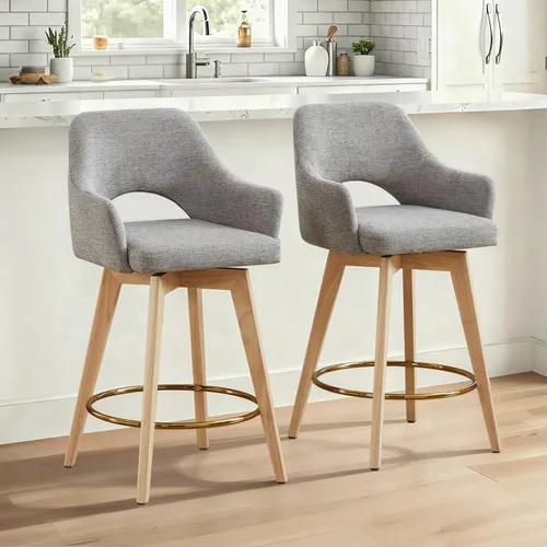 Vista 18 de Zesthouse Juego de 2 taburetes giratorios para mostrador, taburetes de bar de altura de mostrador de madera con respaldo y brazo, taburetes de bar