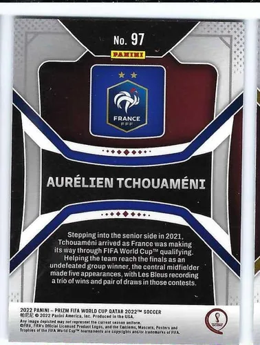 Vista 2 de AURELIEN TCHOUAMENI 2022 Panini Prizm Copa Mundial de la FIFA Qatar Fútbol #97 Rookie Card RC Francia Real Madrid CF