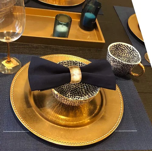 Vista 2 de Servilleteros redondos para mesa de comedor, fiestas, bodas, reuniones familiares, banquetes de Navidad, cenas, decoraciones (12 juegos dorados)