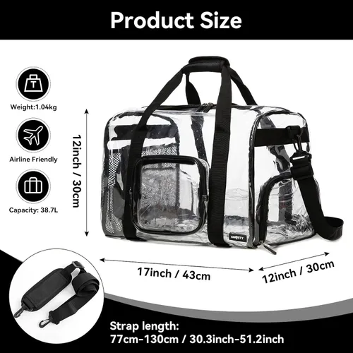Vista 2 de Bolsa de gimnasio transparente grande y resistente con compartimento para zapatos, bolsa deportiva transparente aprobada para estadios con correa