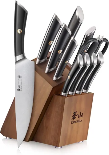 Vista 9 de Cangshan ELBERT Series Juego de bloques de cuchillos forjados de acero alemán (10 piezas, negro)