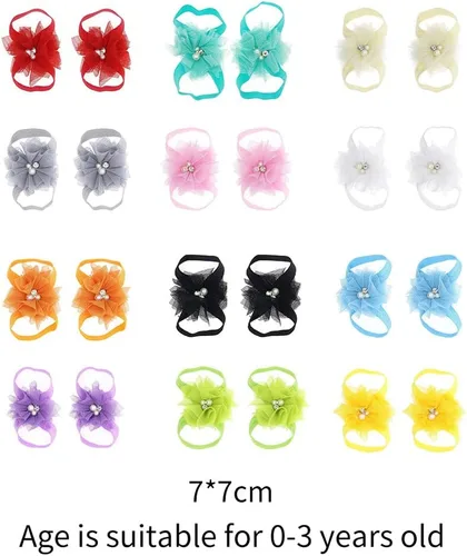 Vista 6 de Eforcase 12 pares de sandalias descalzas para bebé y niña, sandalias descalzas de flores para bebés recién nacidos, niñas pequeñas