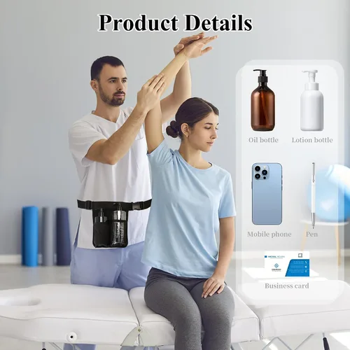 Vista 7 de Funda de aceite de masaje, bolsa de cintura de doble bolsillo para terapeutas de masaje Dual pockets fit varied pump bottles with clear