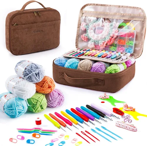 Vista 12 de MYBAGZING - Kit de ganchillo para principiantes, kit de iniciación de hilo Negro