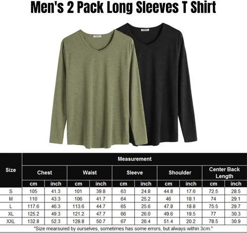 Vista 6 de COOFANDY Paquete de 2 camisetas de manga larga con cuello en V para hombre, ajuste atlético