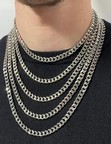 Vista 7 de Waitsoul Cadena cubana de plata de ley 925 con cierre de langosta de 780.394 in, plataoro sobre eslabones cubanos para hombres y mujeres, corte