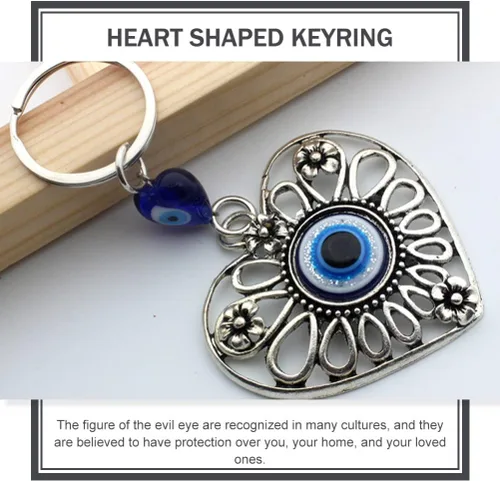 Vista 6 de BESPORTBLE 2 llaveros turcos de mal de ojo, corazón hueco, ojo azul, dije de cuentas de ojo azul, adorno para mujeres y hombres