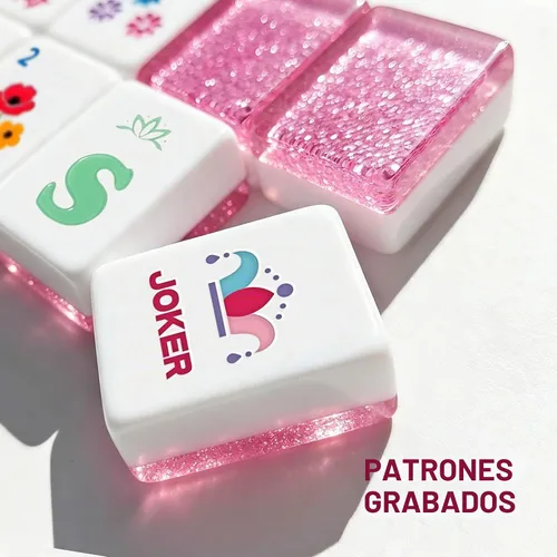 Vista 2 de Mahjong - Juego de azulejos de 160 unidades, acrílico rosa brillante