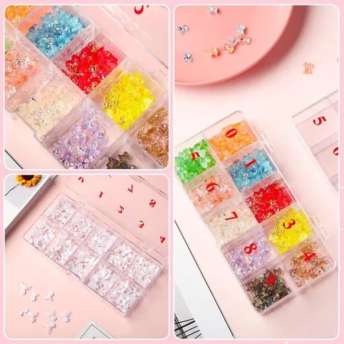 Vista 5 de Caja de 2 piezas vacía para puntas de uñas, 10 ranuras numeradas, caja organizadora de puntas de uñas postizas, caja de almacenamiento de rejilla