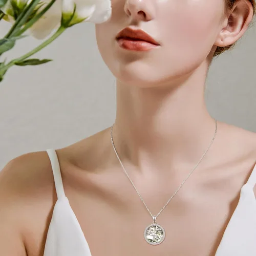 Vista 4 de TANGPOET Sterling Silver Lotus Flower Frog Dragonfly Necklaces Natural Green Moss Agate Pendant Jewelry Gifts for Women Teen Girls with 18"+2" Chain