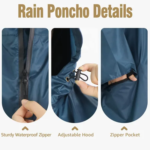 Vista 4 de Anyoo Poncho de lluvia impermeable, ligero, reutilizable, con capucha, para actividades al aire libre