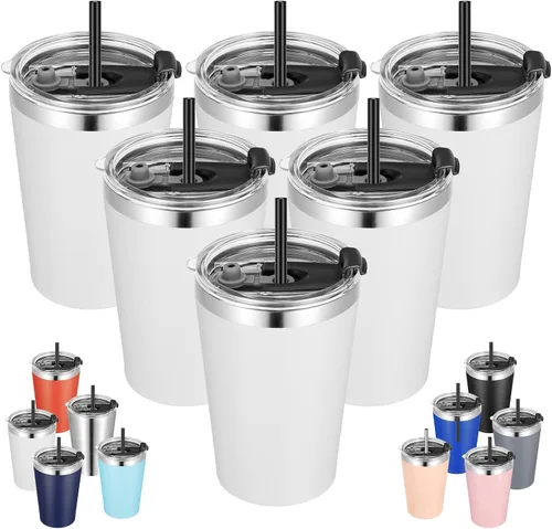 Vista 25 de VEGOND - Vaso térmico de acero inoxidable de 12 onzas con aislamiento al vacío de doble pared, vaso para viaje con tapa y pajita reutilizable Negro