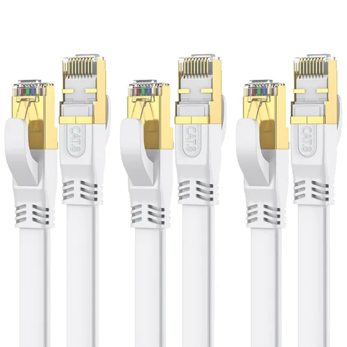 Vista 15 de Cable Ethernet Cat 8 de 3 pies, cable de red LAN de alta velocidad para exteriores e interiores, cable de conexión SFTP chapado en oro RJ45 de 40