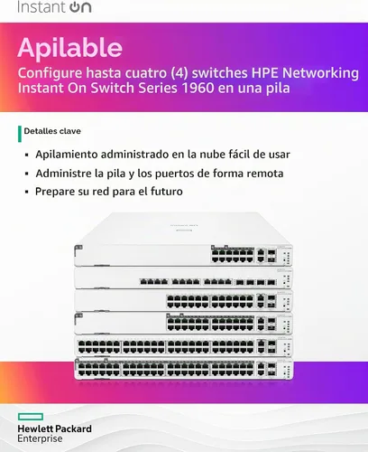 Vista 6 de Aruba Instant On 1960 Switch Inteligente de 48 Puertos Gb-48x 1G 2X SFP+ 2x10GBase-T (JL808A#ABA)