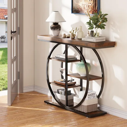 Vista 7 de LIFECHOVY Mesa Consola de 41.3" para Entrada, Mesa Industrial de Pasillo/Sofá con Estantes de Almacenamiento, Mueble de Acento Estrecho