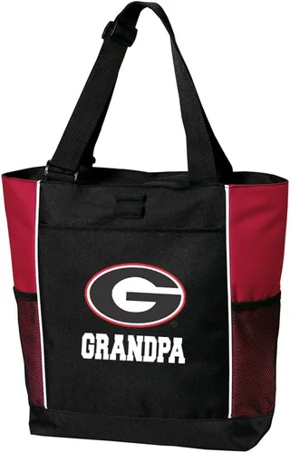 Vista 3 de Broad Bay University of Georgia Tote Bag UGA Logo, 600D Polyester Canvas, Adjustable Web Handles, Front Pocket, Side Mesh Pockets, Pen Loops