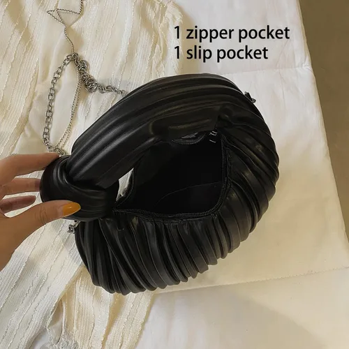 Vista 3 de ELDA Bolso cruzado anudado para mujer, bolso de mano de nube a la moda, bolsa fruncida
