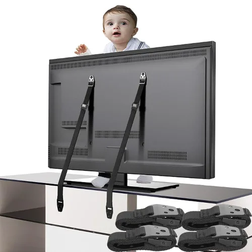 Vista 7 de Family Care Correas de seguridad para TV 4 paquetes+regalo - Correas de metal para muebles a prueba de bebés - Correas de TV de seguridad