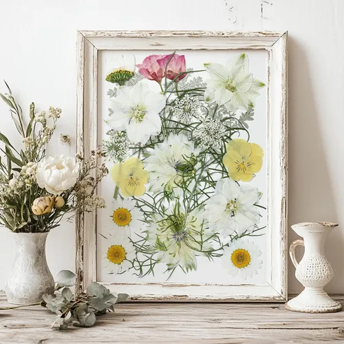 Vista 8 de 86 piezas de flores prensadas secas blancas y rosas para manualidades de resina Blanco 86 piezas