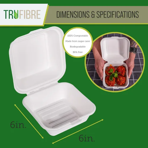 Vista 4 de Recipientes desechables blancos con tapas, cajas para llevar concha, pasteles bento, postres, sándwiches, recuerdos de fiesta, eventos, 6 x 6
