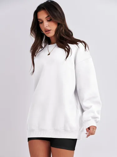 Vista 3 de ANRABESS Sudadera de gran tamaño para mujer, con cuello redondo, estilo Y2K, sudadera con capucha de forro polar, cómoda, camiseta informal, ropa