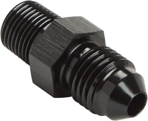 Vista 53 de 3AN macho Flare a 1/4 NPT tubo macho 90 grados codo adaptador unión aluminio negro