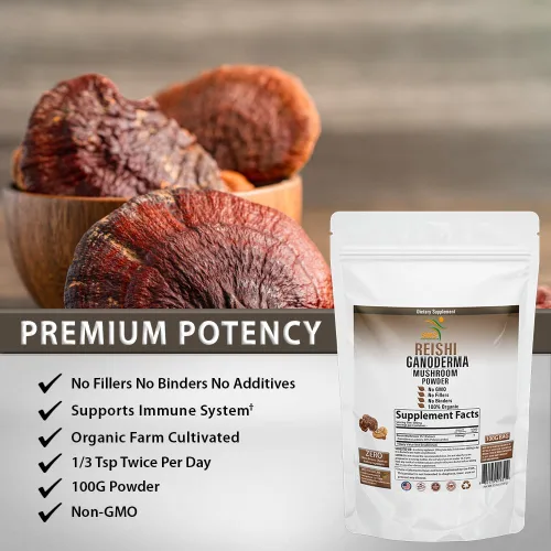 Vista 2 de Seta Reishi 3.53 oz en polvo 3.52 oz (60% polisacáridos) para mayor longevidad por SMS, vegano, orgánico, extracto de Reishi sin OMG, suplemento