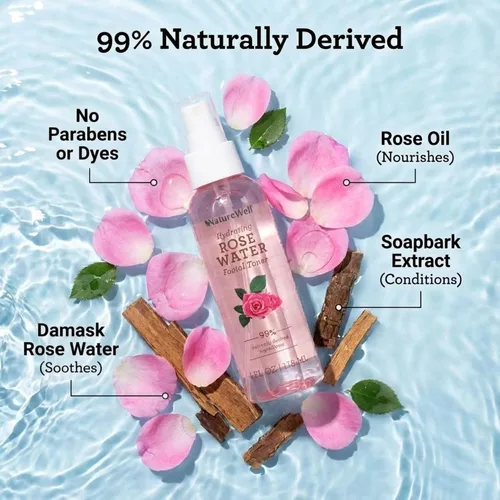 Vista 4 de NATURE WELL Rose Water - Tóner facial hidratante para piel húmeda y radiante, refrescante, acondicionador, calmante, hidratante, perfecto