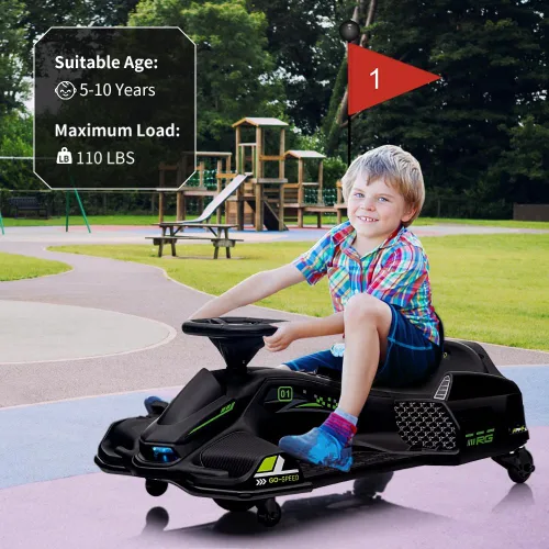 Vista 4 de Coche de deriva para niños de 12 V, motor eléctrico 7ah de 45 W, velocidad Negro