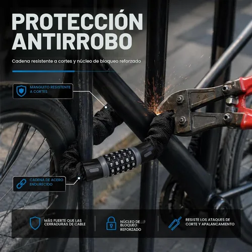 Vista 2 de Revas - Cerradura de bicicleta resistente con combinación de 5 dígitos antirrobo Cerradura de seguridad resistente a la intemperie y a los cortes