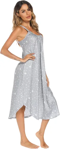 Vista 4 de Camisón largo sin mangas para mujer, con tirantes anchos, camisola suelta de verano