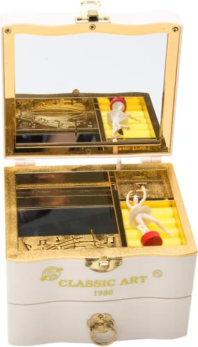 Vista 4 de Joyero musical con caja de música de bailarina giratoria clásica collar anillo organizador de almacenamiento con espejo para mujeres y niñas regalos