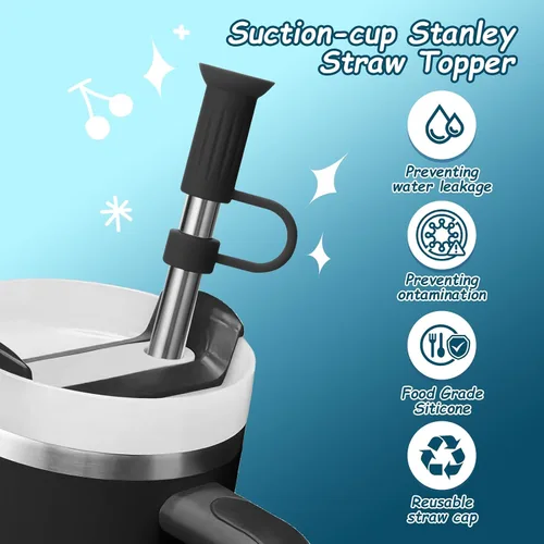 Vista 2 de Mity rain Stanley - Cubrepopotes de silicona para Stanley, fundas de popote y popotes de acero inoxidable para vasos Stanley Cup de 30/40 onzas