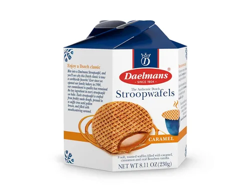 Vista 2 de DAELMANS Stroopwafels, gofres holandeses suaves tostados, surtido de 2 paquetes, caramelo, snack de oficina, lácteos kosher, auténtico hecho