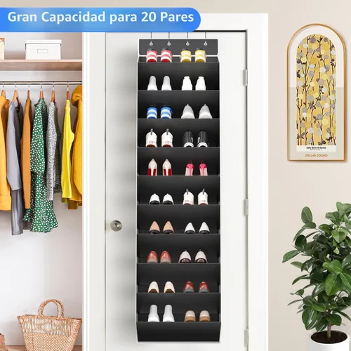 Vista 2 de REGELETO Organizador de zapatos de 10 niveles de gran tamaño para colocar sobre la puerta, zapatero colgante para puerta con bolsillos profundos, se